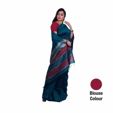 Rayon Saree Blue Striped Border-R014