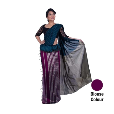 Rayon Saree Blue Striped Border-R018