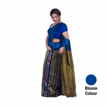Rayon Saree Blue Striped Border-R020