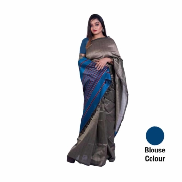 Rayon Saree Blue Striped Border-R021