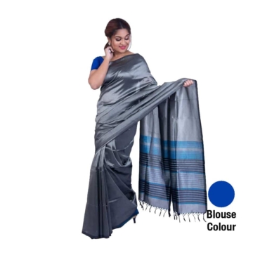 Rayon Saree Blue Striped Border-R023