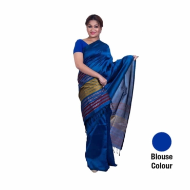 Rayon Saree Blue Striped Border-R026
