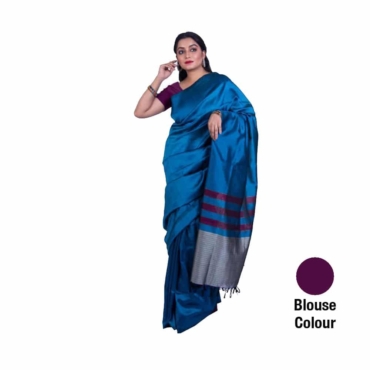 Rayon Saree Blue Striped Border-R029